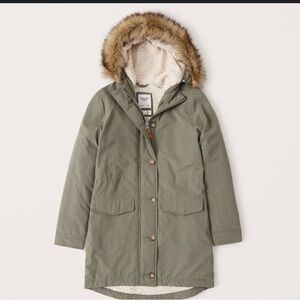 Olive Green Parka with Faux Fur Hood